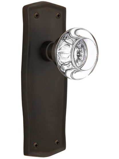 Prairie Door Set with Round Crystal Glass Knobs - No Keyhole in Oil-Rubbed Bronze .
